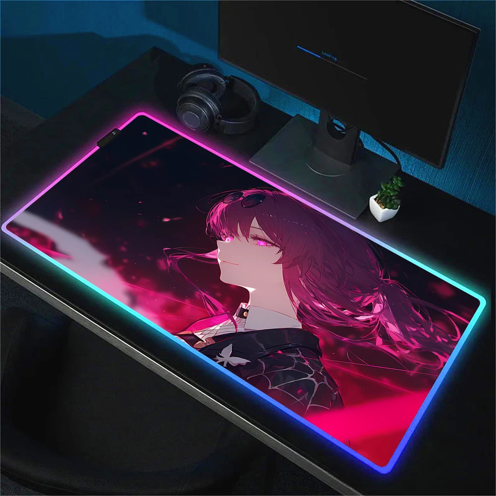 Kafka Honkai Star Rail RGB Mouse Pad Large Gaming Backlit Mousepads LED Anime Big Mouse Mat Laptop Pads Luminous Keyboard Mats