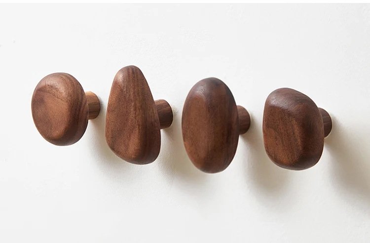 Scandinavian Solid Wood Handle Clothes Hook Coat Hook Wall-mounted Hook Punch-free Door Clothes Hanger Pebble Shape Cabinet Door