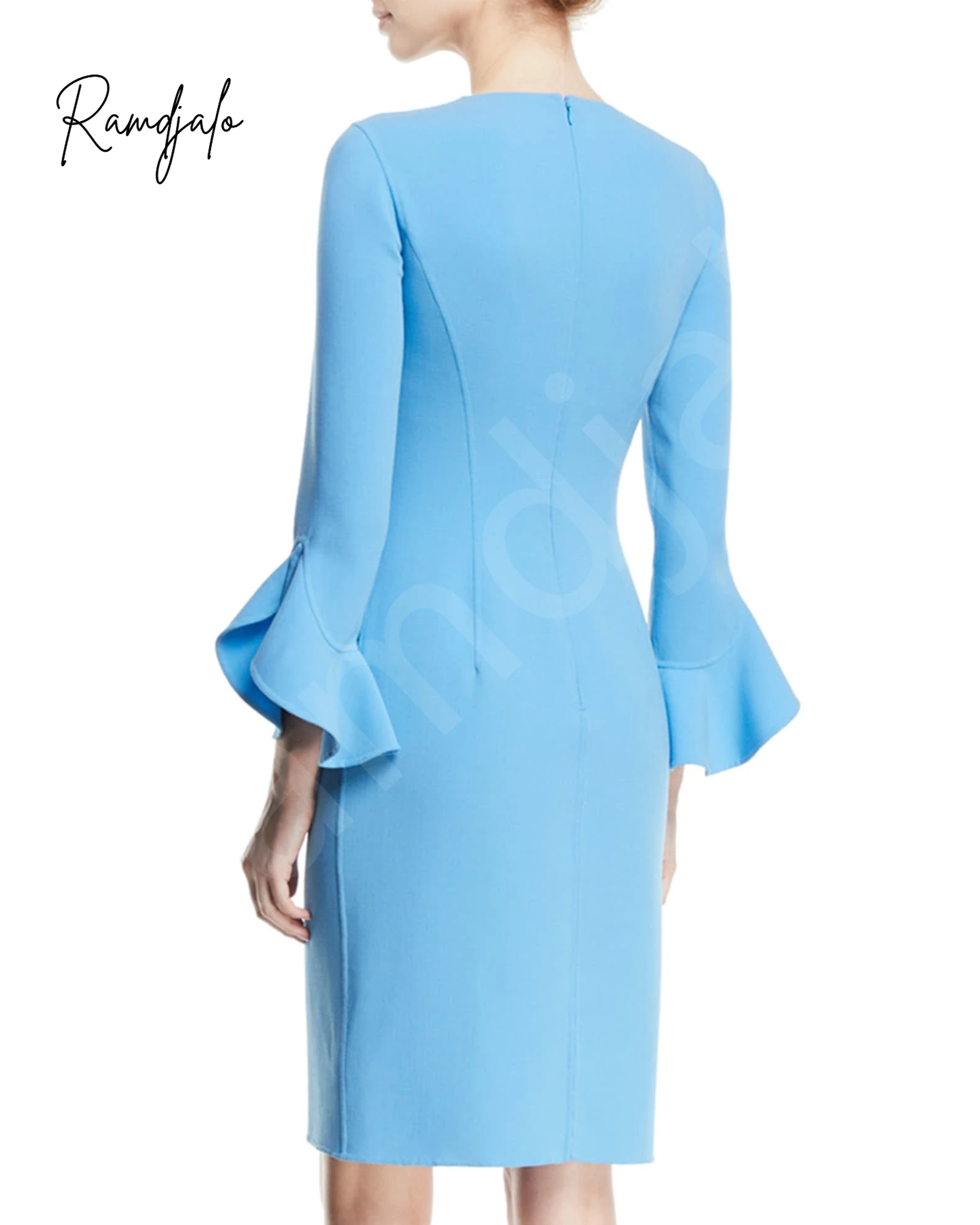 Customized Mother of the Bride Dress Elegant Sky Blue Dress with Flared Bell Sleeves Daytime Events Weddings & Special Occasion