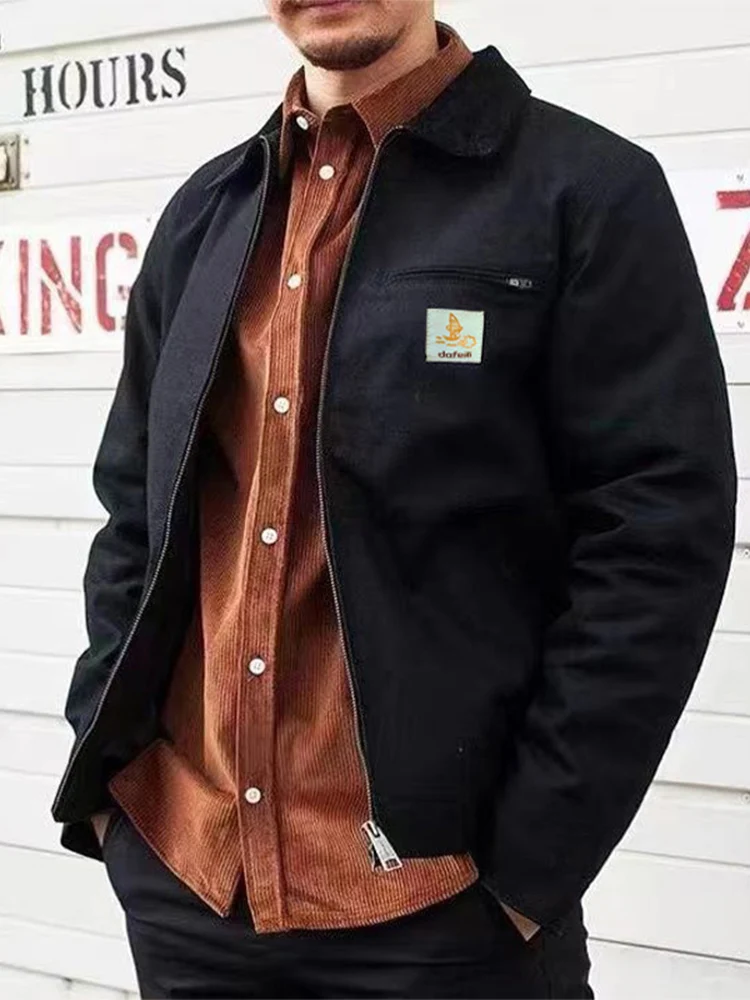 

Casual Vintage Washed Corduroy Lapel Jacket Autumn Utility Mesh Lining Work Wear Canvas Detroit Coat For Men Outdoor Coats