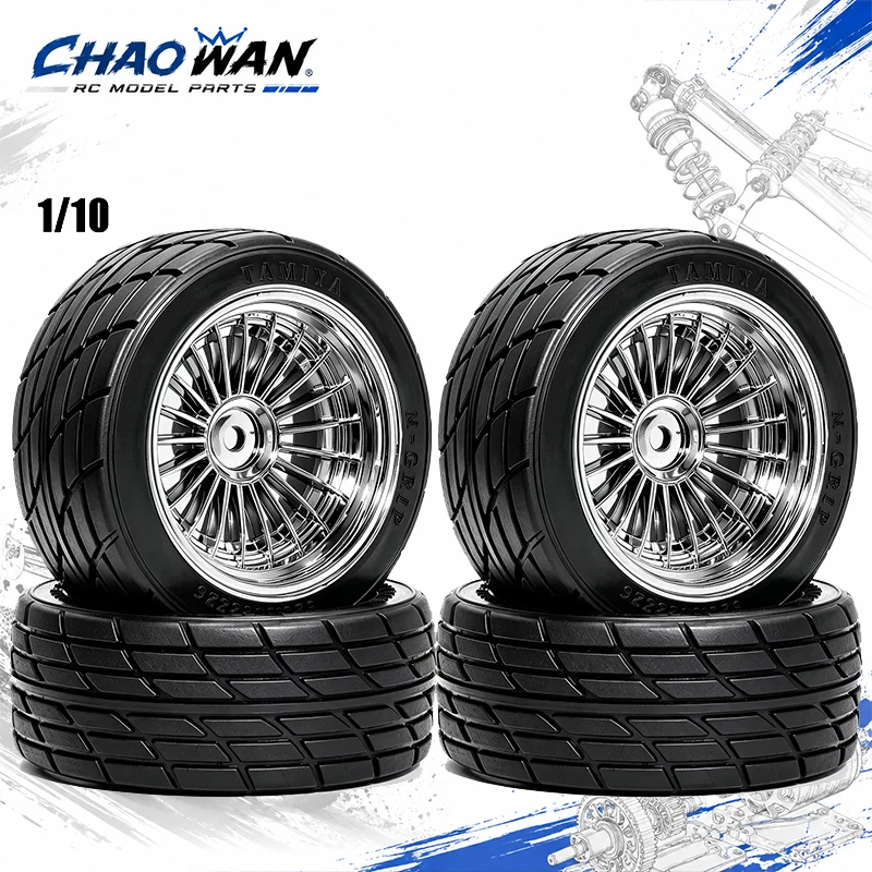 4pcs 1/10 RC Touring Flat Racing Car 4Pcs Rubber Tires Plastic Wheels On‑Road Vehicle Mod Replacement Accessories