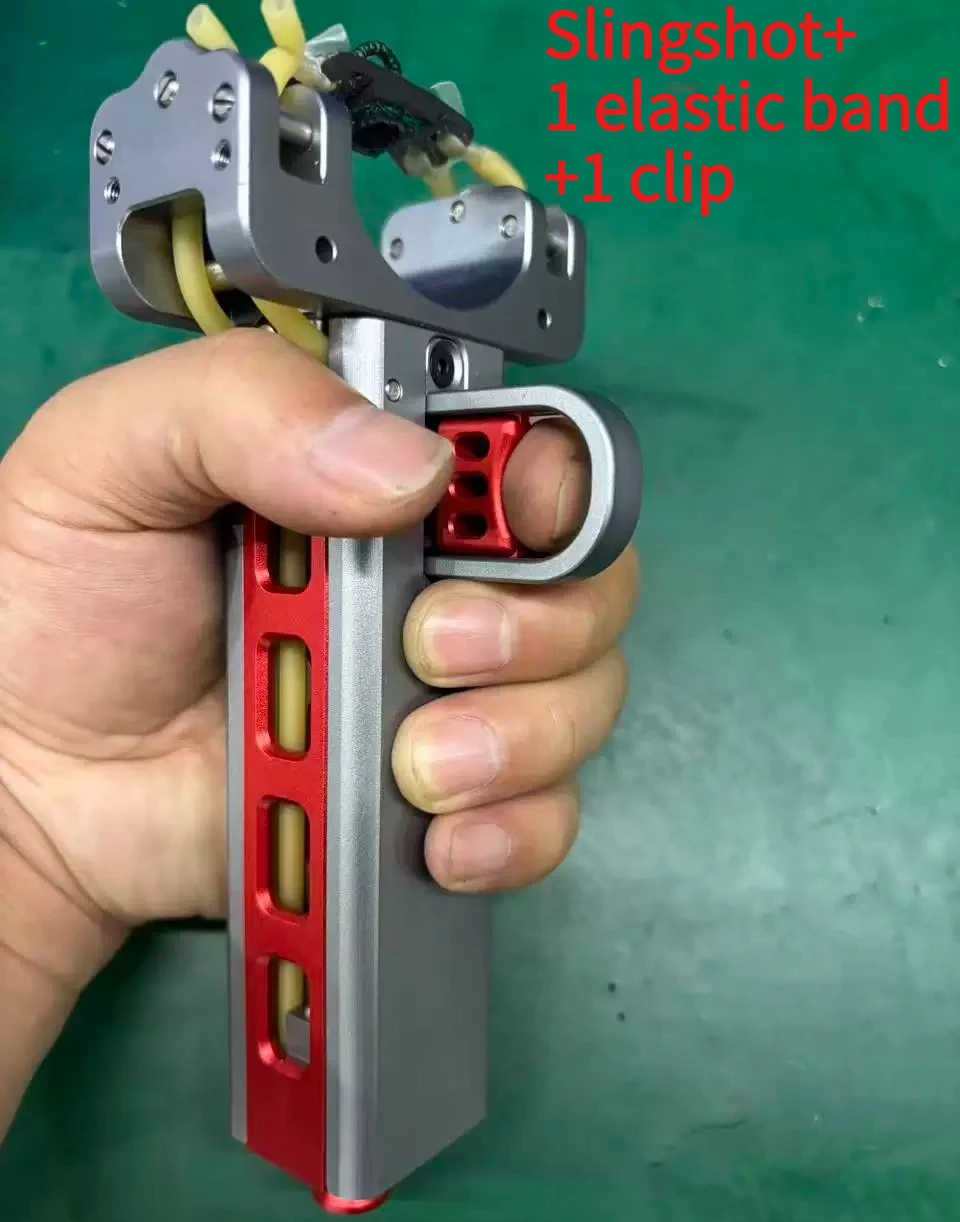 New Aluminum Alloy CNC Rapid Fire Continuous Slingshot with Automatic Loading Alloy Magazine with Strong Magnetic Leather Pocket