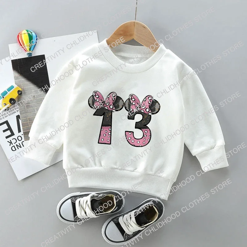 Minnie Children\'s Sweatshirt Clothes for Girls Number 1-14 Kawaii Disney Pullover Fashion Anime Cartoons Casual Boy Kids Tops