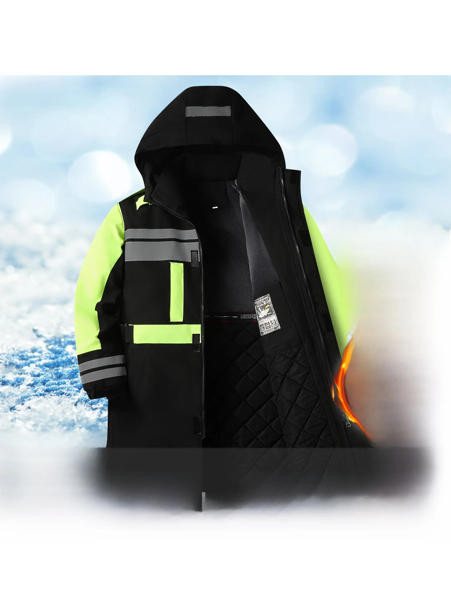 

Thiened Fce Winter Jaet Men's Cycling Outerwear Reflective Workwear Printed And Embroidered Casual Loose Fit Coat