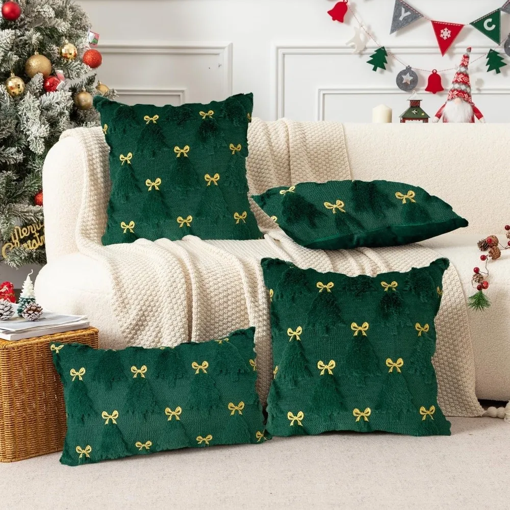 New Christmas Day Pillowcase Xmas Tree with Light Short Throw Pillow Cover Reindeer Cushion Slipcover Sofa Decoration