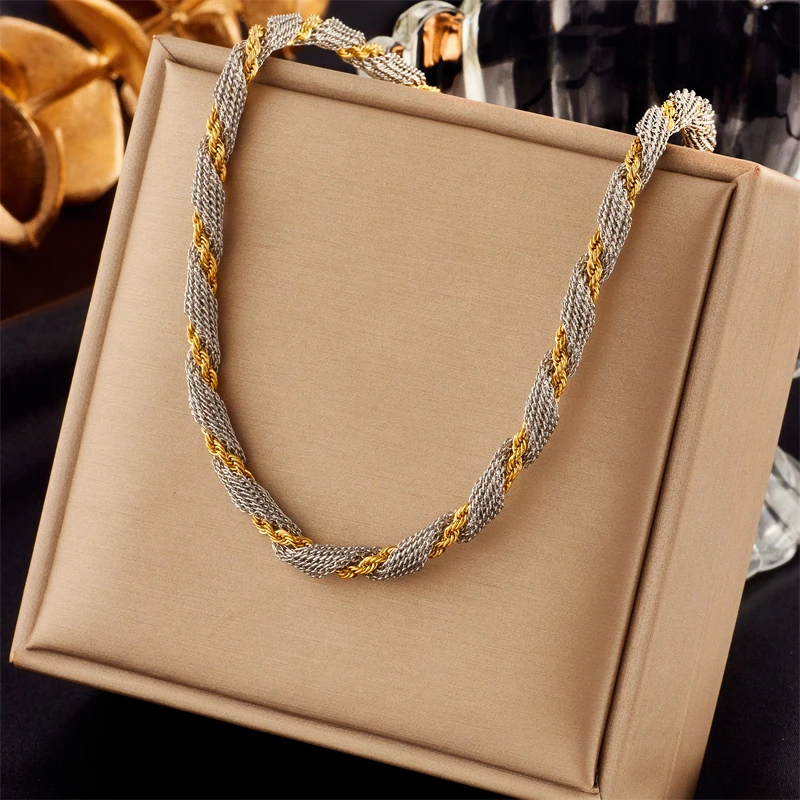DIEYURO 316L Stainless Steel Gold Silver Color Thick Chains Necklace For Women Fashion Lady Clavicle Chokers Punk Jewelry Gifts