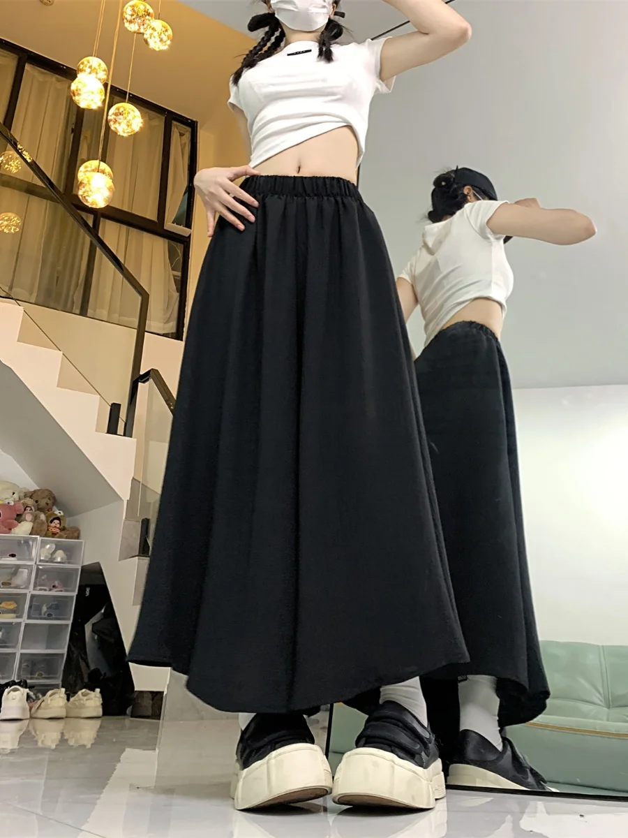 Bla A-Line  Skirt Women's Summer New Fairy Gauzy Pleated Cotton Linen High Waist Wide Leg Pants Casual Pants