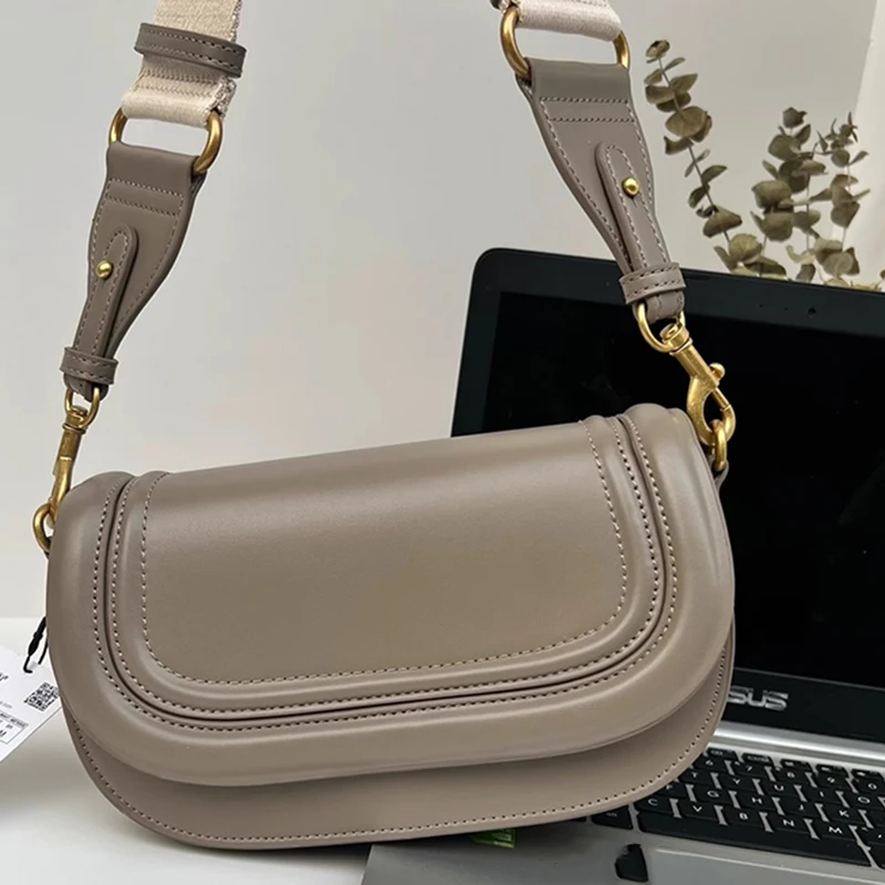 Formeki Lady Bag Concise Office Wide Strap Crossbody Saddle Bag Wide Strap Women Bag 2024Trend Luxury Designer Bag