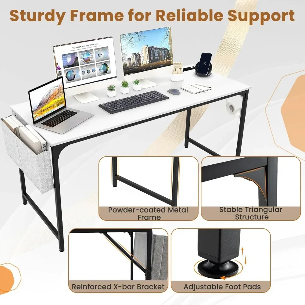 20 FT Conference Table with Charging Station, 4 PCS Large Meeting Room Desk with Storage Bag, Modern Office Desk for 8 People