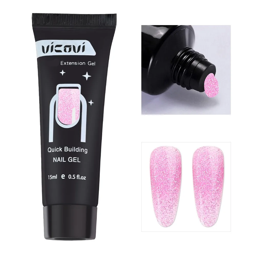 Nagelverlenging Gel 15Ml Uv Led Poly Acryl Gel Glitter Pailletten Snel Opbouwen Nagelgel Franse Nail Art Constructie Tools #1Pc #