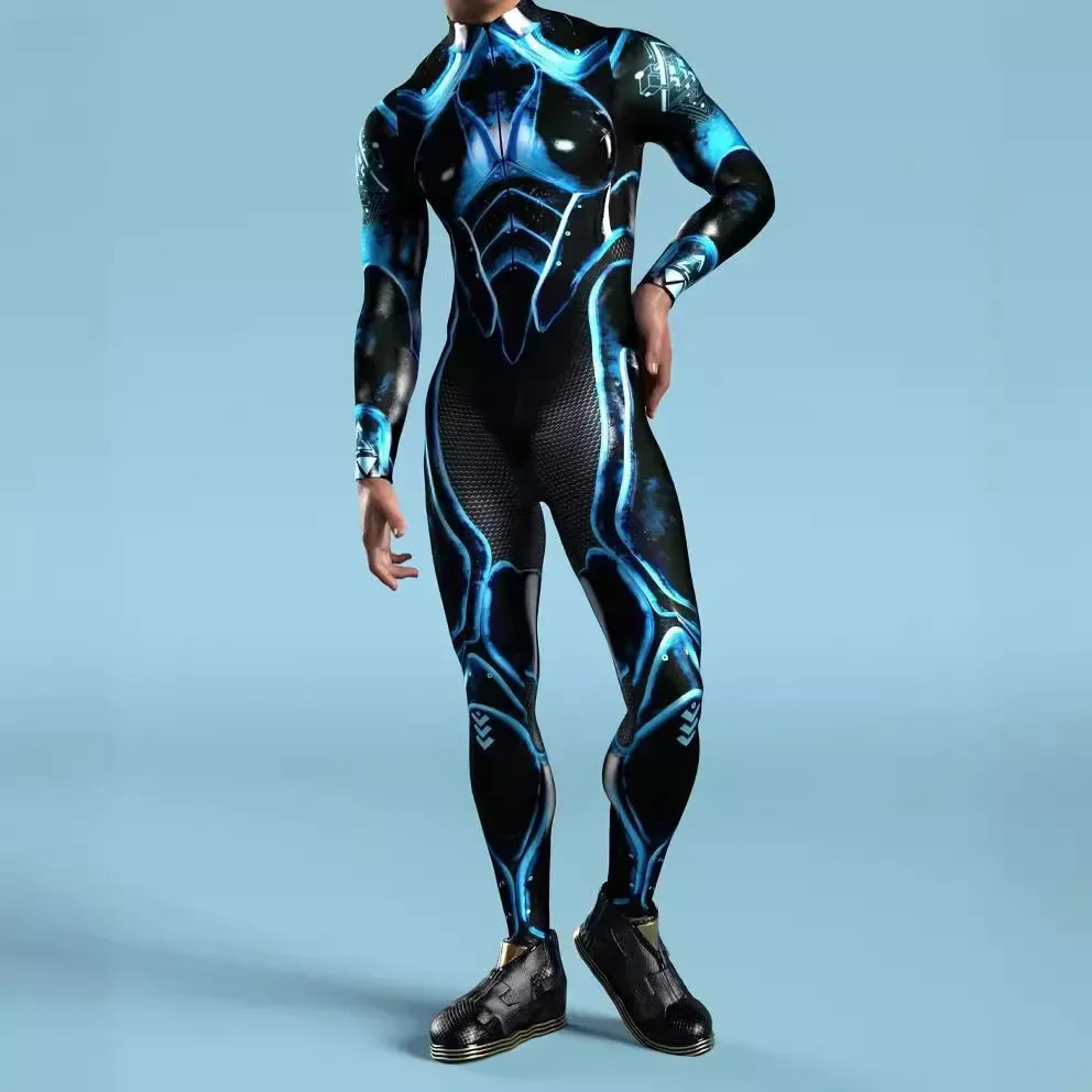 Cosplay masculino, bodysuit, macacão de armadura, terno zentai, macacão de carnaval, festa de Halloween, impresso Cyber 3D, steampunk