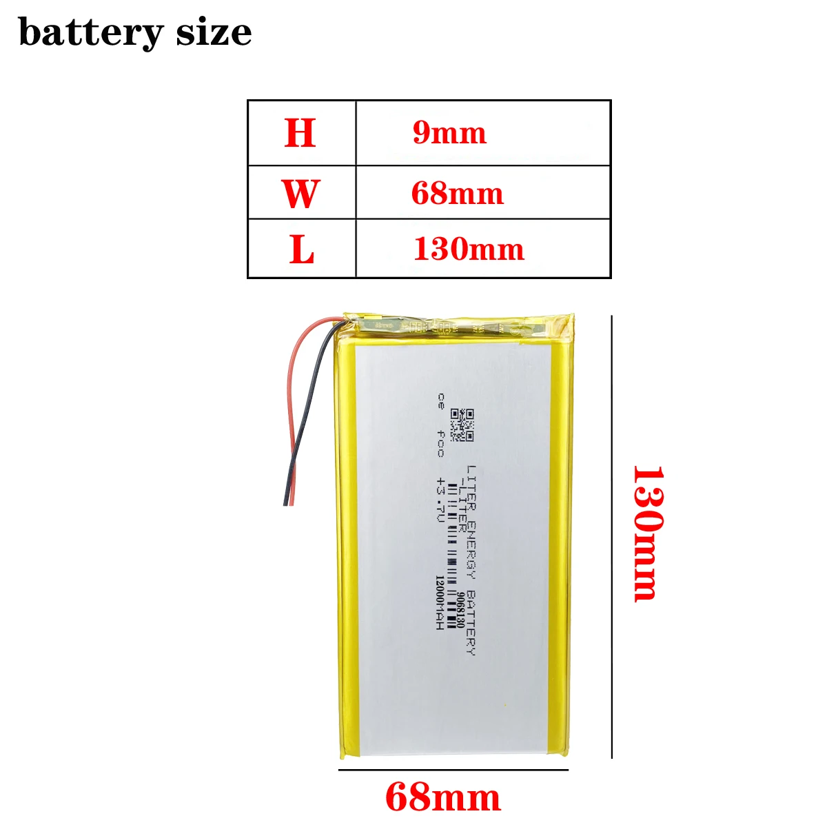 3.7V, 12000mAh 9068130 9070130 Polymer Lithium Ion Li-ion Battery Liter Energy for Smart Watch, GPS Cell Phone, Speaker