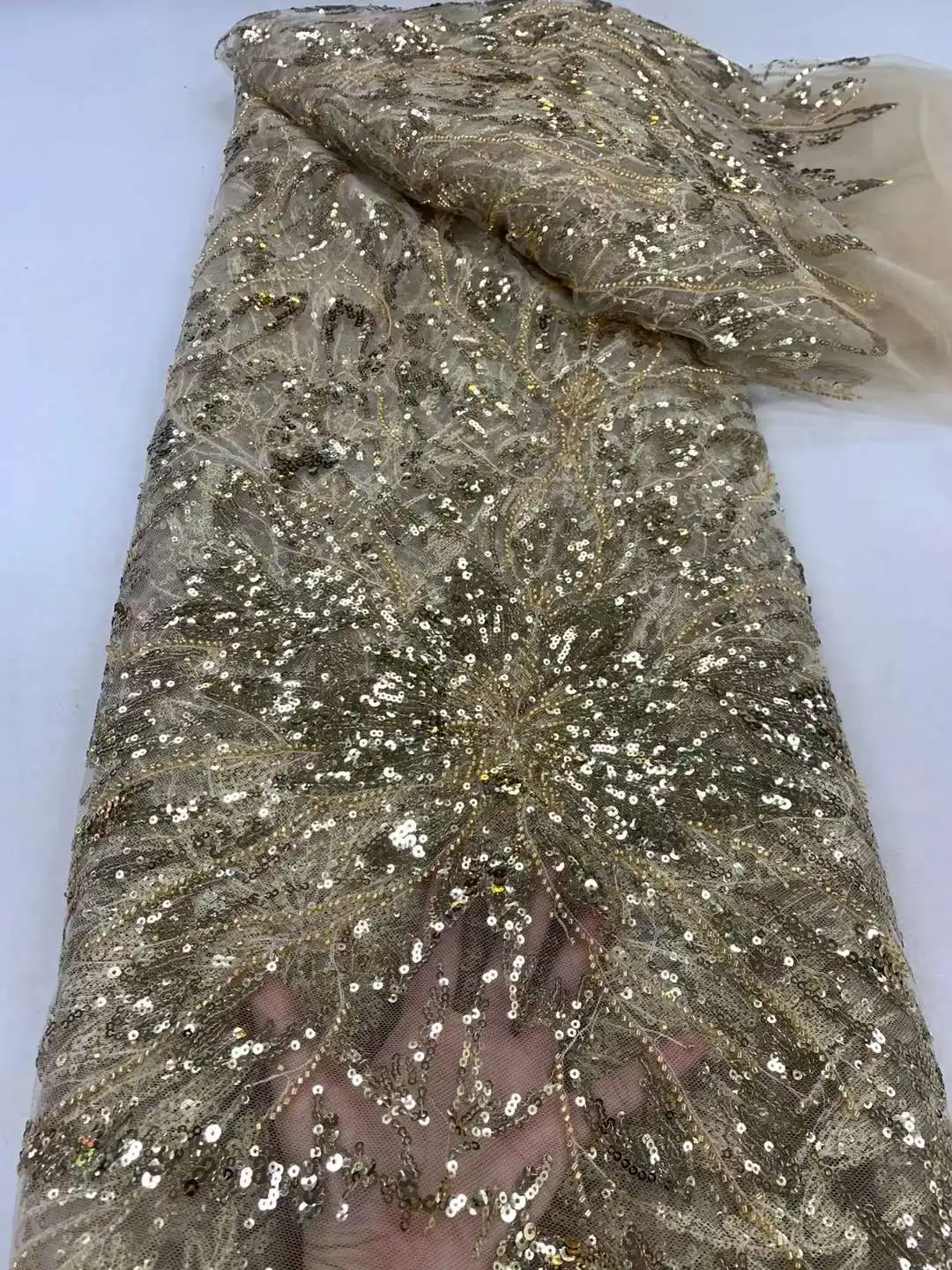 Gold African Sequins Tulle Lace Fabric 2024 High Quality Lace French Groom Fabric Nigeria For Women Wedding Party Dress Material