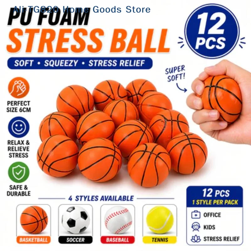 [TG820]12pcs/set Stress Ball Hand Therapy Stress Relief Squeeze Soft Foam Ball 6cm
