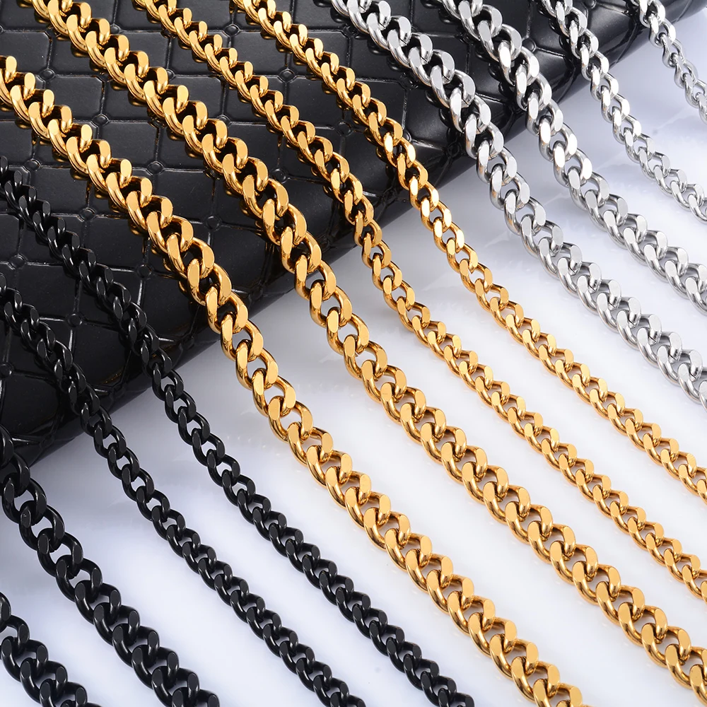 Hip-Hop Edelstahl Kubanische Gliederkette in Gold- und Silberfarbe, Punk-Choker-Halskette, Schmuckgeschenk für Männer und Frauen – Detail 1