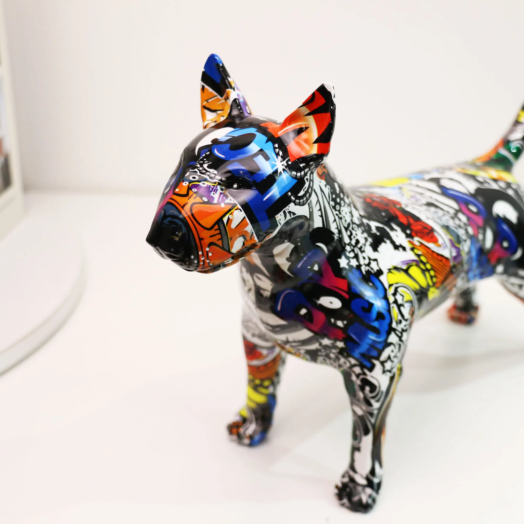 Art Creative Simple Colorful Bull terrier Small English Resin Dog Crafts Home Decoration Color Modern Office Desktop Craft