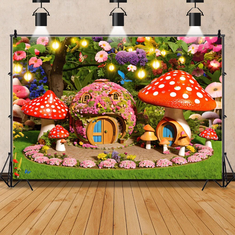 Fairy Tale Mushroom Photography Background Dreamy Forest Castle Wonderland Jungle Backdrop Baby Shower Birthday Party Decor