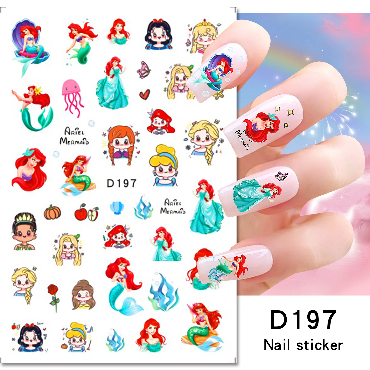 1PCS Cartoon Disney Princess 3D Nail Stickers Nail Parts Disney Nail Art Supplies Cute Mickey Donald Duck Lilo & Stitch Stickers