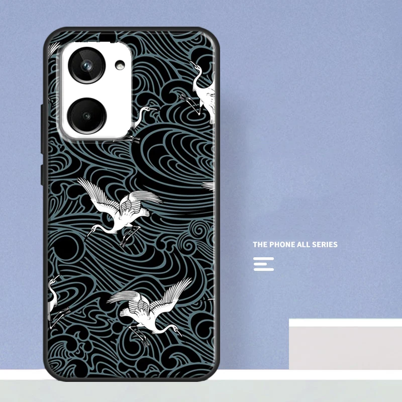 Art Crane Waves For Realme C55 C33 C30 C35 C25 C21 Y C11 C15 C31 8 9 10 Pro Plus GT Neo 5 2T 3T GT3 Case