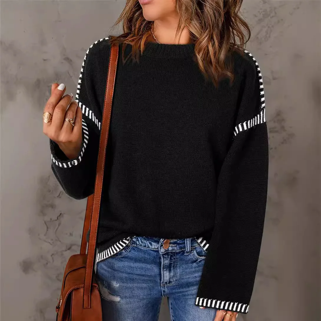 

Knitwears Damen Kleidung Sueter Roupas Femininas Women's Winter Knitted Sweater Round Neck Loose Long Sleeves Herbst Mode 2025