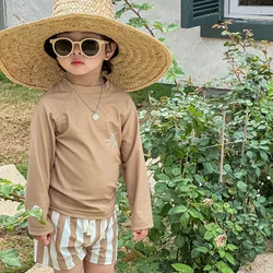 Kinder Sommer Bade bekleidung setzt Baby Jungen Langarm schnell trocknende Top gestreifte Badehose Surf anzug Kleinkind Badeanzug