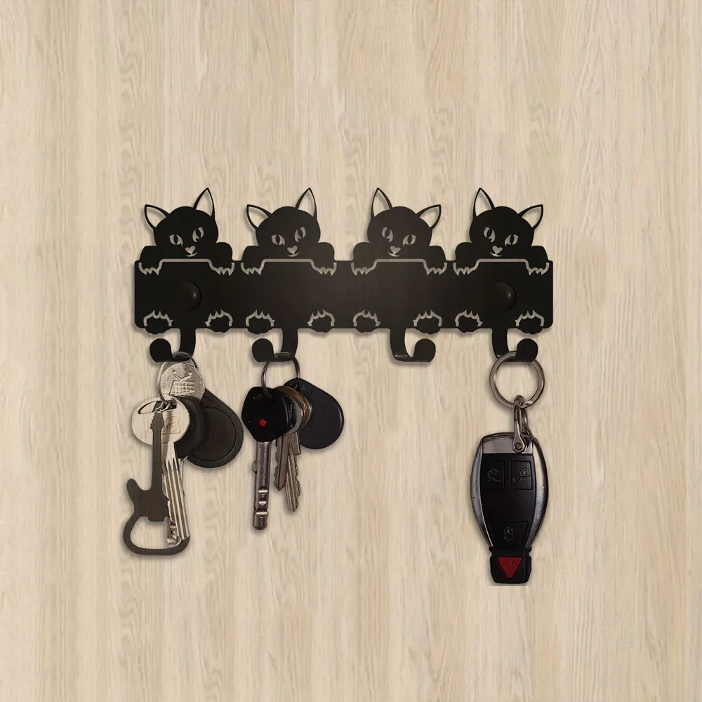 

1pc Wall Mounted Cats Key Rack, Black Metal Key Holder, Decorative Wall Hanging Storage Rack Hook, Entryway Key Hanger Hook Gift