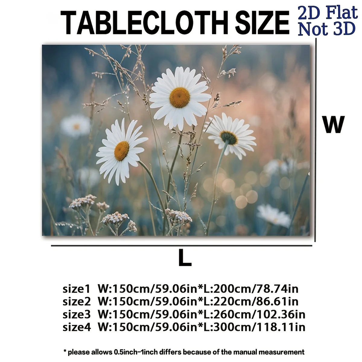 Watercolor Daisy Floral Tablecloth Runner for Dining Room Kitchen Counter Waterproof Decorative Table Cover