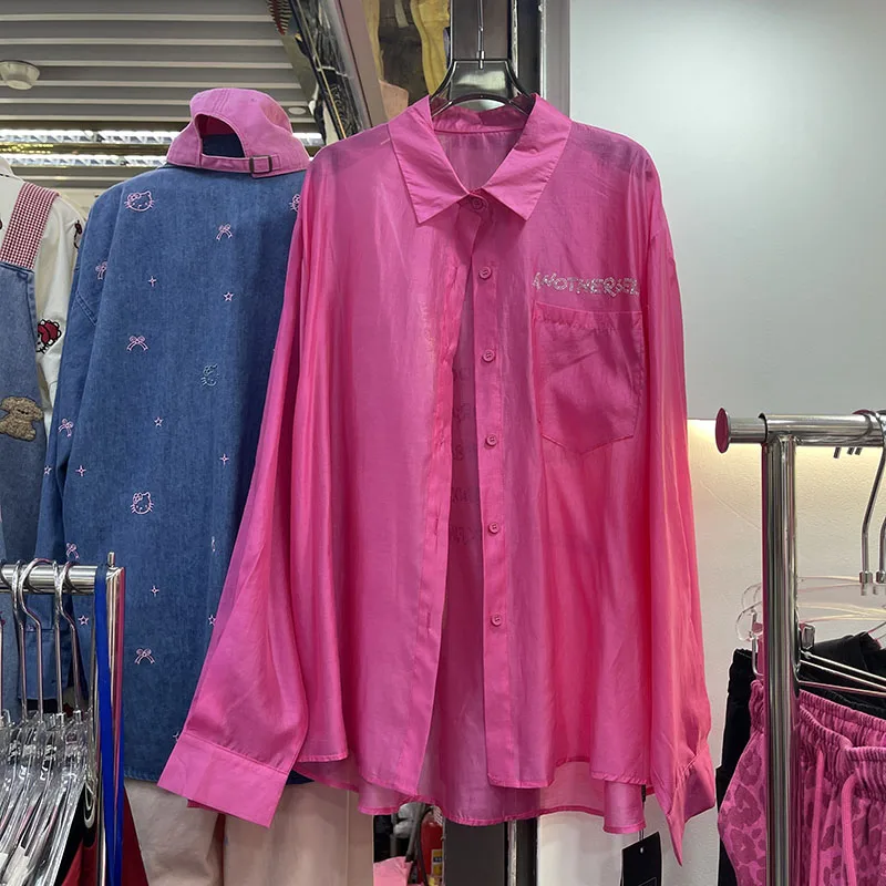 

2025 Spring and Summer New Long Sleeve Cardigan Tops Women Heavy Industry Hot Diamond Letter Printing Fashin Shirt