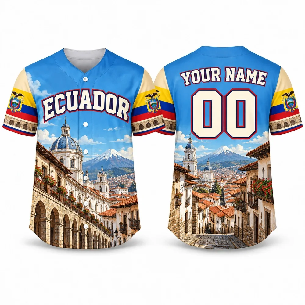 DIY Ecuador Landscape Shirts in National Colors Baseball Jersey Custom Name Number Jerseys Shirt for Groups and Relaxed Wear