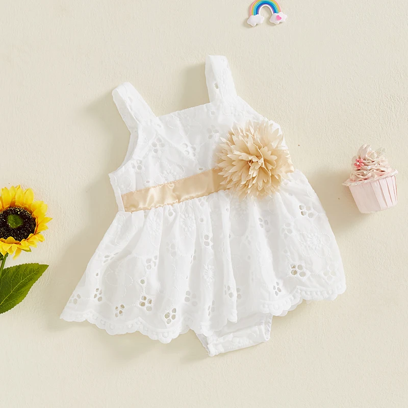 Baby Mädchen Strampler Kleid Neugeborenes Baby Mädchen Sommerkleidung Niedliches Baby Ärmellos 3D Blumen Dekor Overall Kleinkind Kleidung