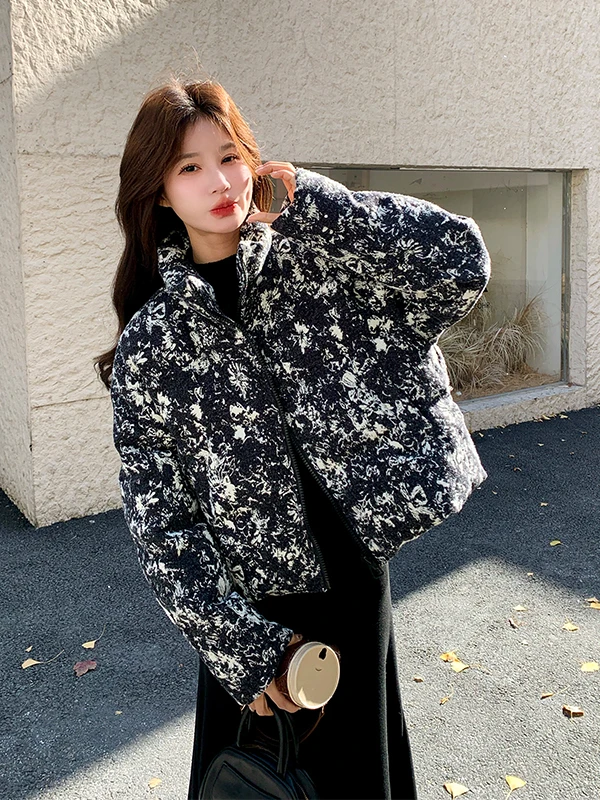 

Модная женская зимняя теплая повседневная куртка свободного кроя с контрастным принтом, на молнии, из пуха/искусственного пуха