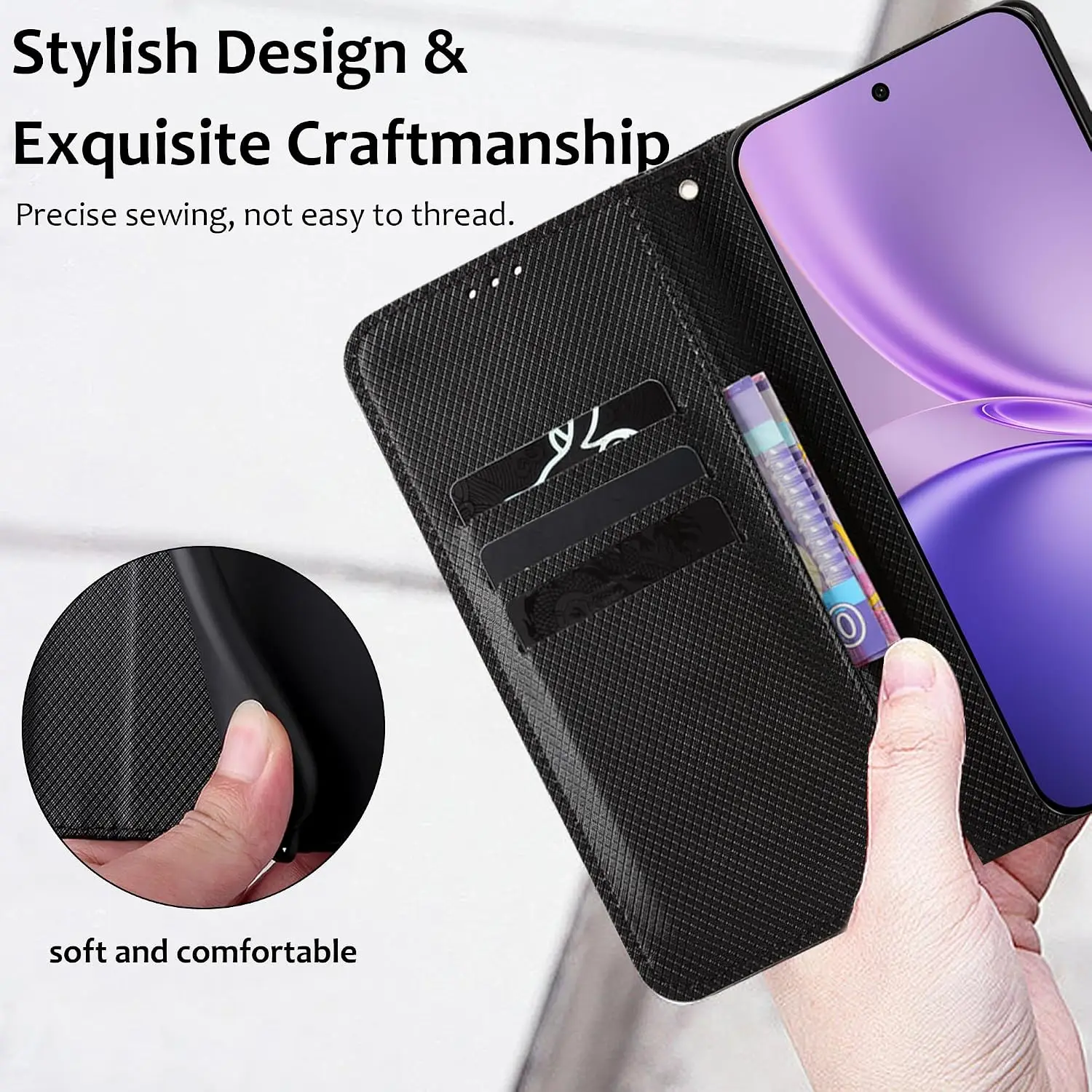 Plain Leather Flip Wallet Case For Honor 600 Smart 5G Magnetic Book Cover Holder Coque Fundas Shell - view 3