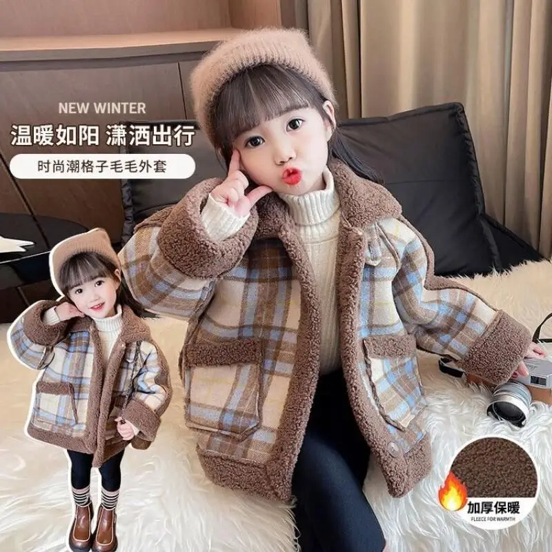 

Осенне-зимнее пальто на хлопковой подкладке с меховой сеткой для мальчиков и девочек, детская верхняя одежда из шерпы, теплая утепленная стеганая куртка, милая детская одежда