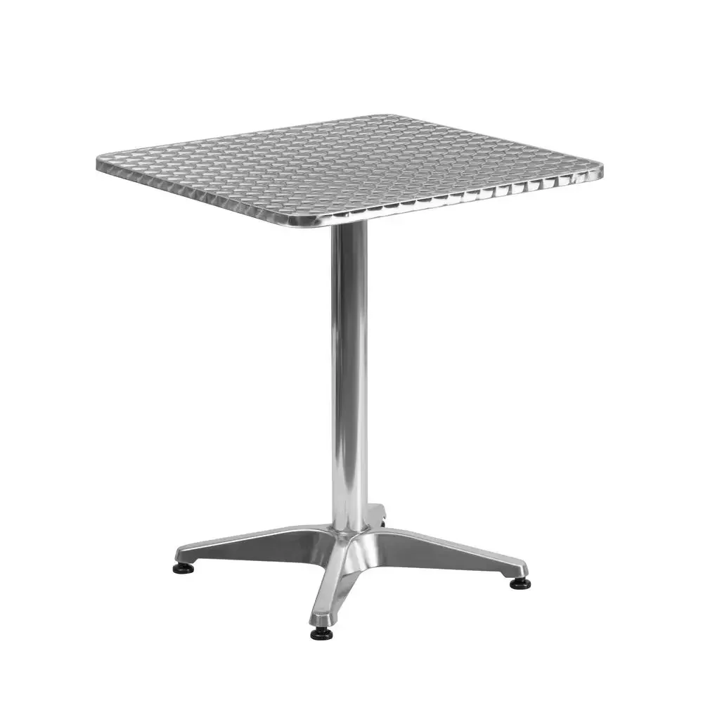 23.5'' Aluminum Indoor-Outdoor Table with Smooth Stainless Steel Top All-Weather Use Lightweight Design Commercial/Residential