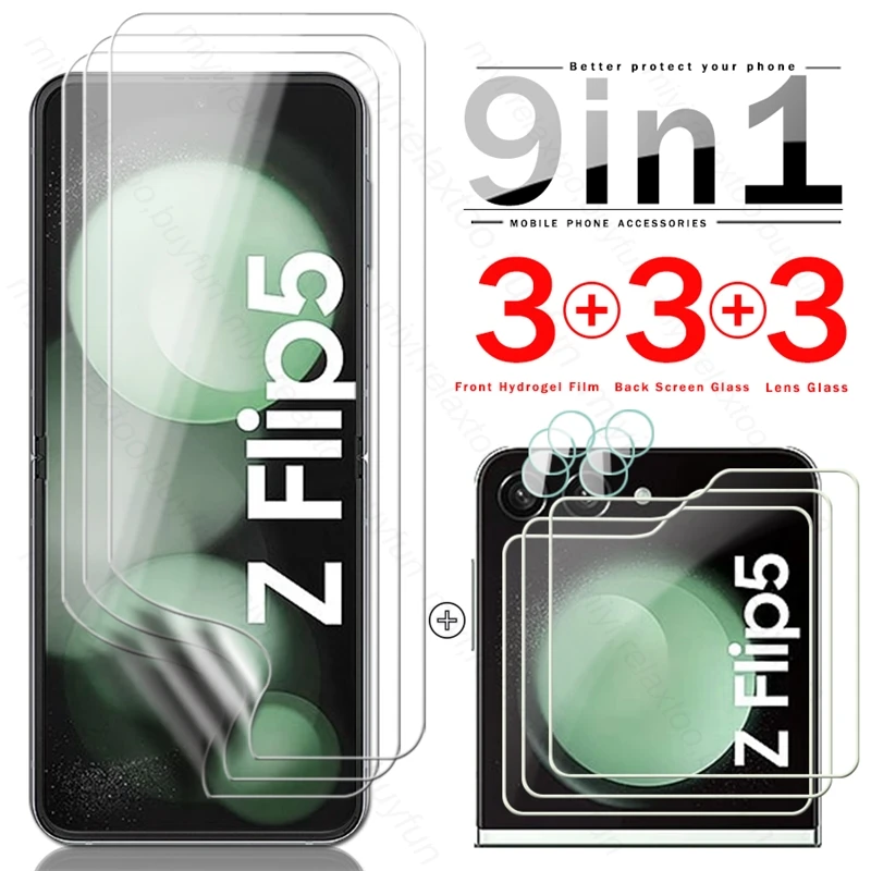 9 In 1 Soft Hydrogel Front Film For Samsung Galaxy Z Flip5 5G Flip 5 Back Screen Protector Camera Glass On Samung ZFlip5 ZFlip 5