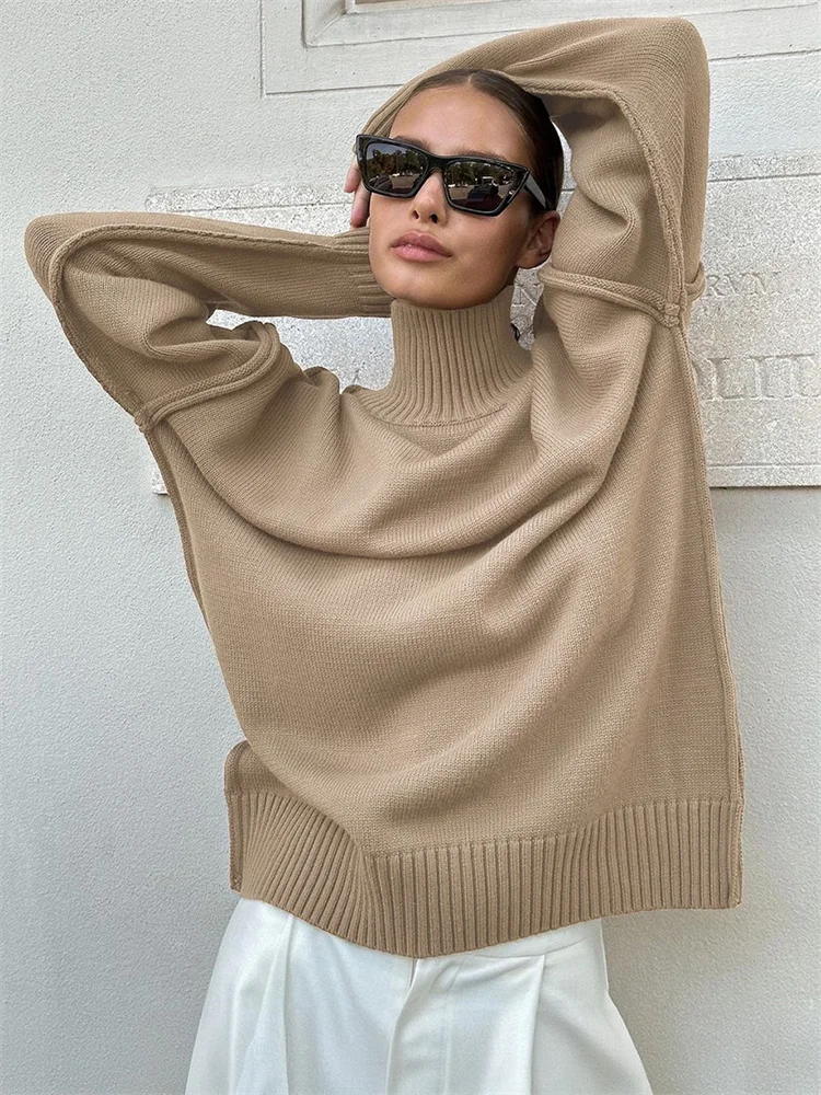 

Tossy Winter Knit Turtleneck Pullover Female Clothes Loose Casual Ribbed Patchwork Long Sleeve Oversized Sweater Women Knitwear