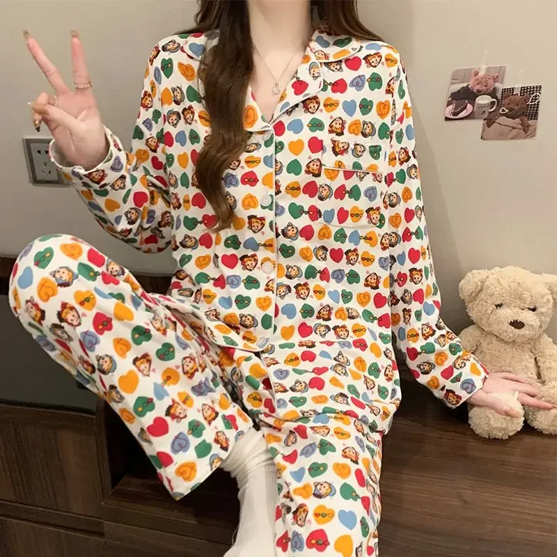 

Fashion Kawaii Little Girl Women's Sweet Pajamas Romantic Y2k Colorful Heart Print Homewear 2025 Spring New De Velvet Sleepwear