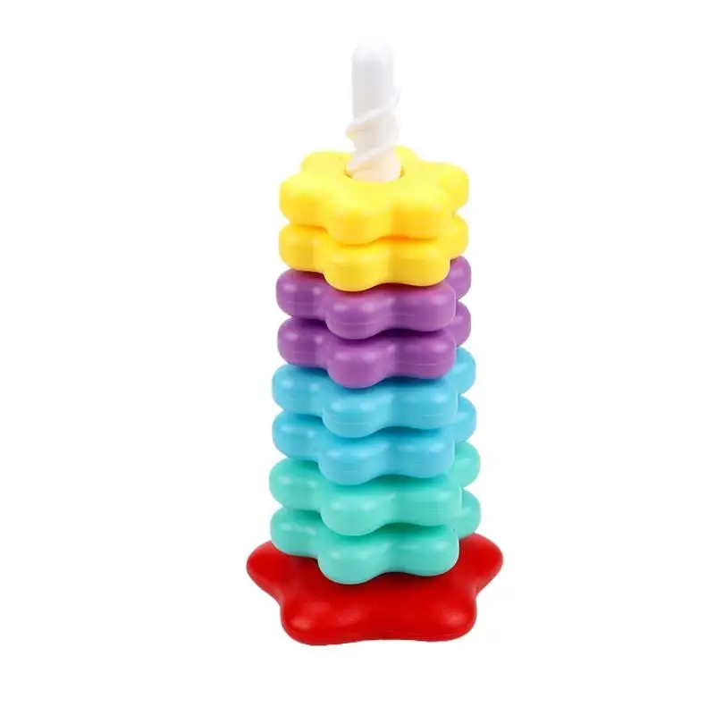 Montessori Rotating Rainbow Tower Baby stacking Puzzle Toys Develop Educational Game Fine Motor Skills Interactive Toys for Kids