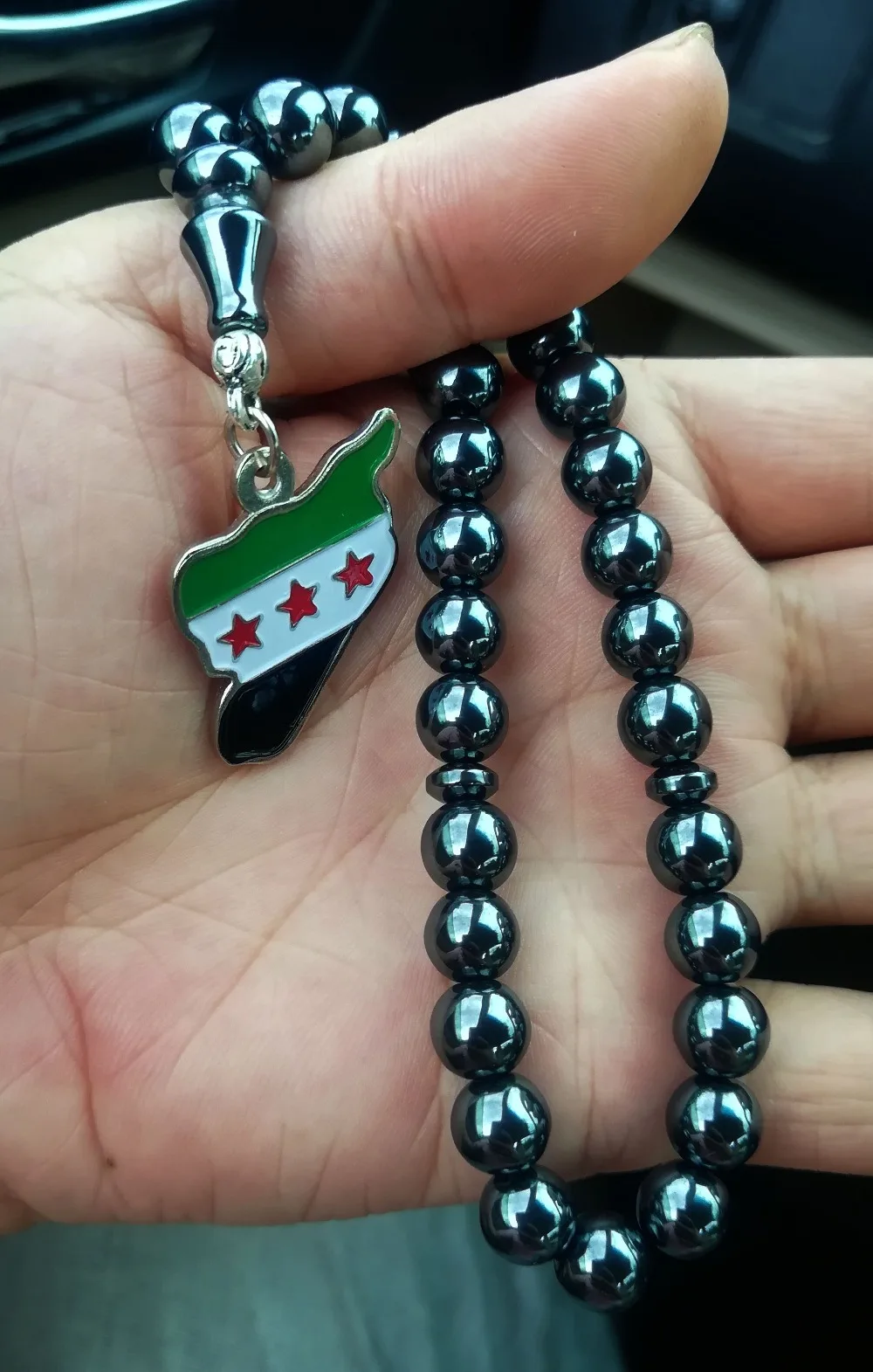 NEW Syria necklace banner Flag Syrie tasbih hematite Free Syrians bracelet misbaha masbaha islamic tesbih Syrien gift sibha