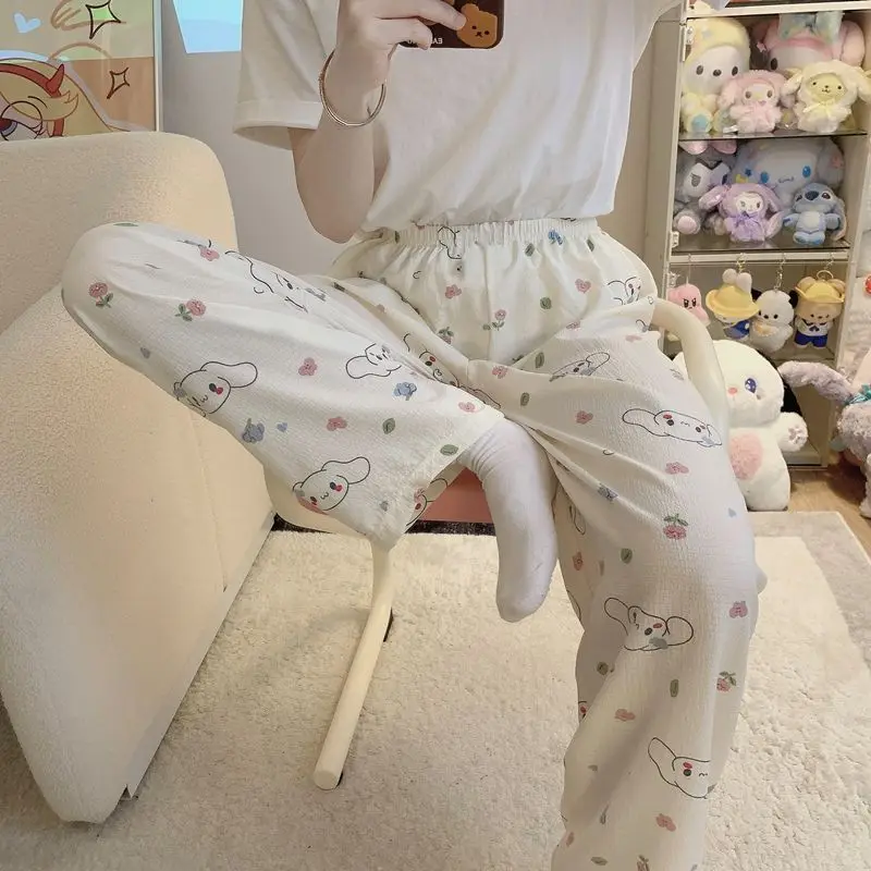

Sanrio Cinnamoroll Women's Sleeping Pants Kawaii Cartoon Spring Autumn Pajama Pants Casual Sleepwear Trouser Dormitory Homewear