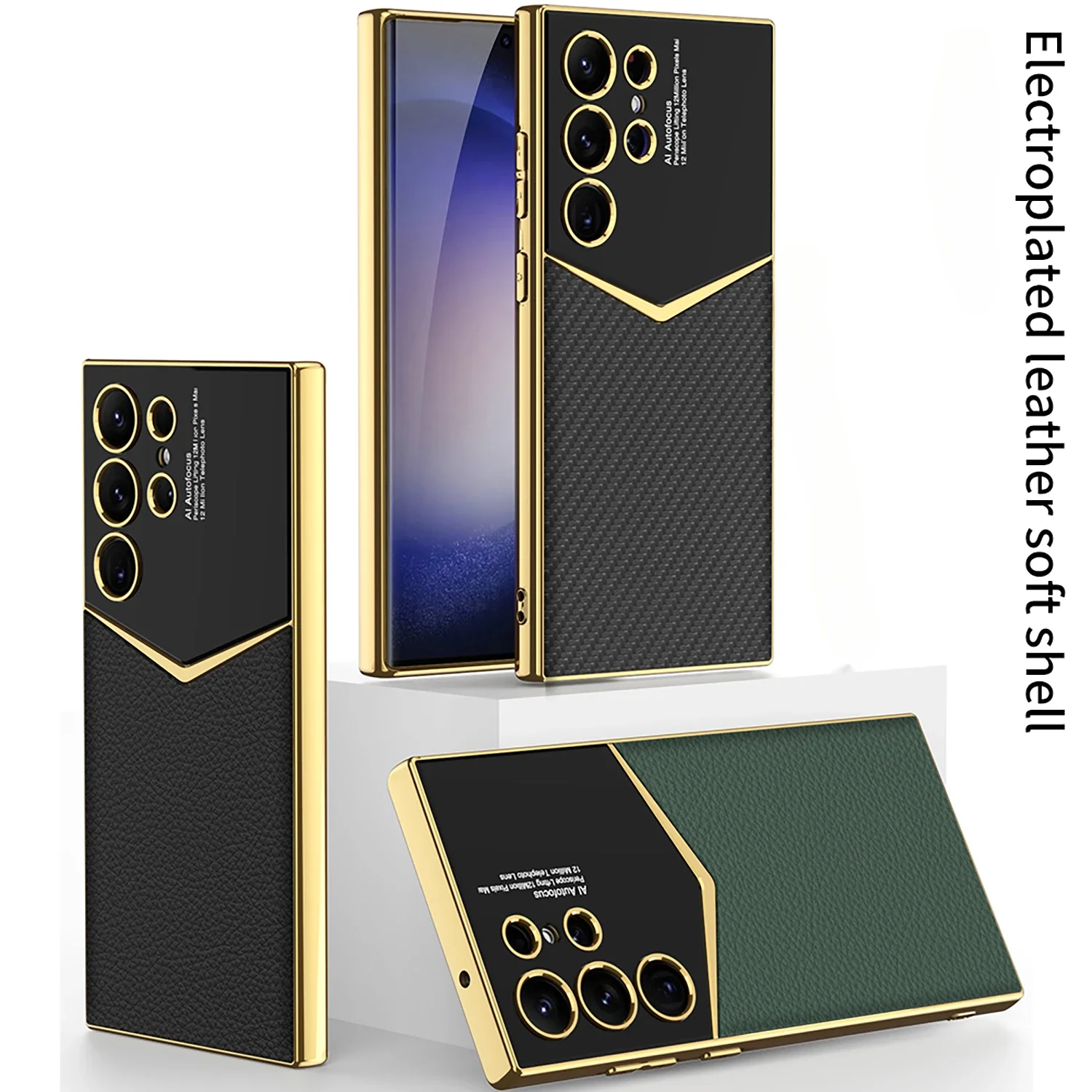 Electroplated Skin Leather Hard Shell Phone Case For Samsung Galaxy S25 S24 Plus S23 Ultra Shockproof Case