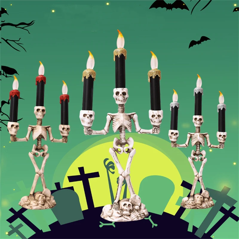 4/3/2/1PCS Halloween Candlestick Decoration Props Skeleton Skeleton Candlestick Lights Led Candle Lights Skeleton Lights Festive