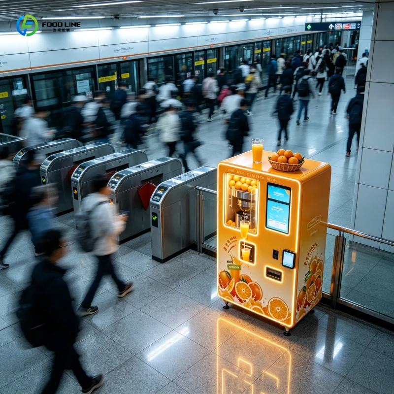 Fresh Orange Juice Vending Machine, Dual-Cup Dispensing Juicer with Quick 15s Cycle, High-Traffic Use for Station Concourse