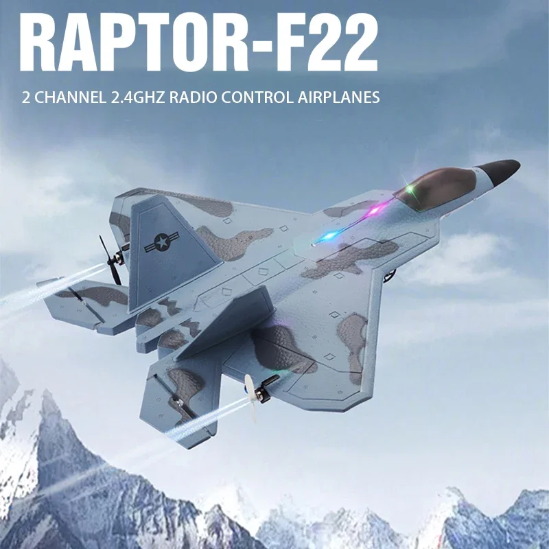 Newest 2.4G 2CH RC Planes Kit Raptor F22 Warplane Version LED Light With Gyroscope Glider Toys A Children Gift with Easy Flying