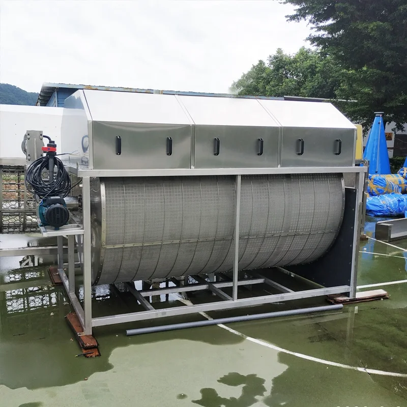 Large SS304 Vacuum rotary water drum filter for indoor fish farming RAS aquaculture equipment