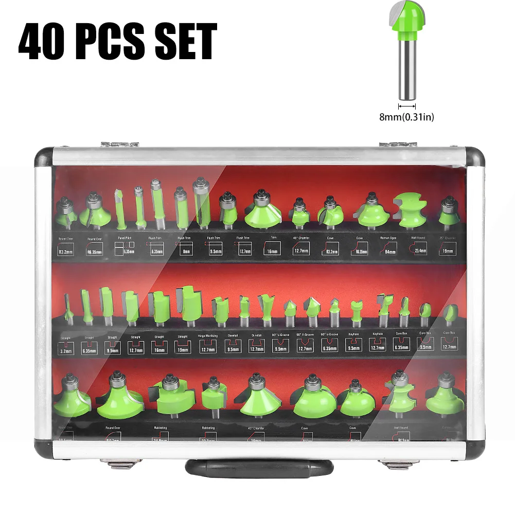 

40pcs/set of 8-handle Woodworking Milling Cutters Electric Milling Cutter Head Rounded Bottom Slotted Trimming Engraving Tool