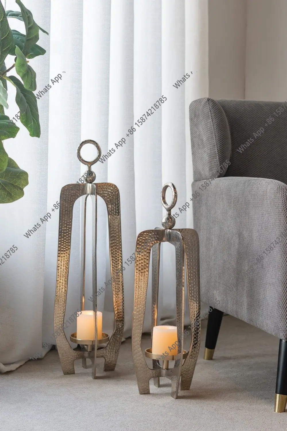 Imported handmade aluminum light luxury wind lamp shaped base candle holder living room entrance ornament atmosphere candlelight