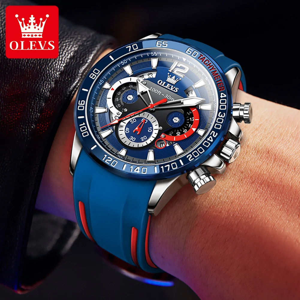 OLEVS Quartz Watch for Men Original TOP Brand Rubber strap Waterproof Luminous Date Week Men's Quartz Watch reloj hombre