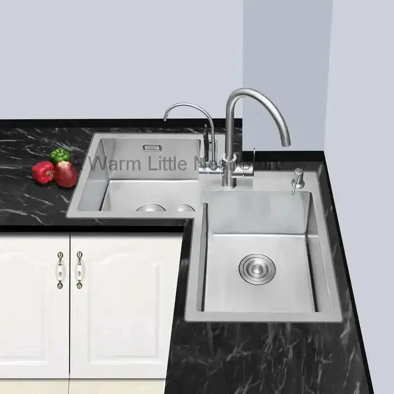 

Modern Stainless Steel Kitchen Sinks Home Kitchen Novel Kitchen Accessories Large Double Slot Corner Special-shaped Kitchen Sink