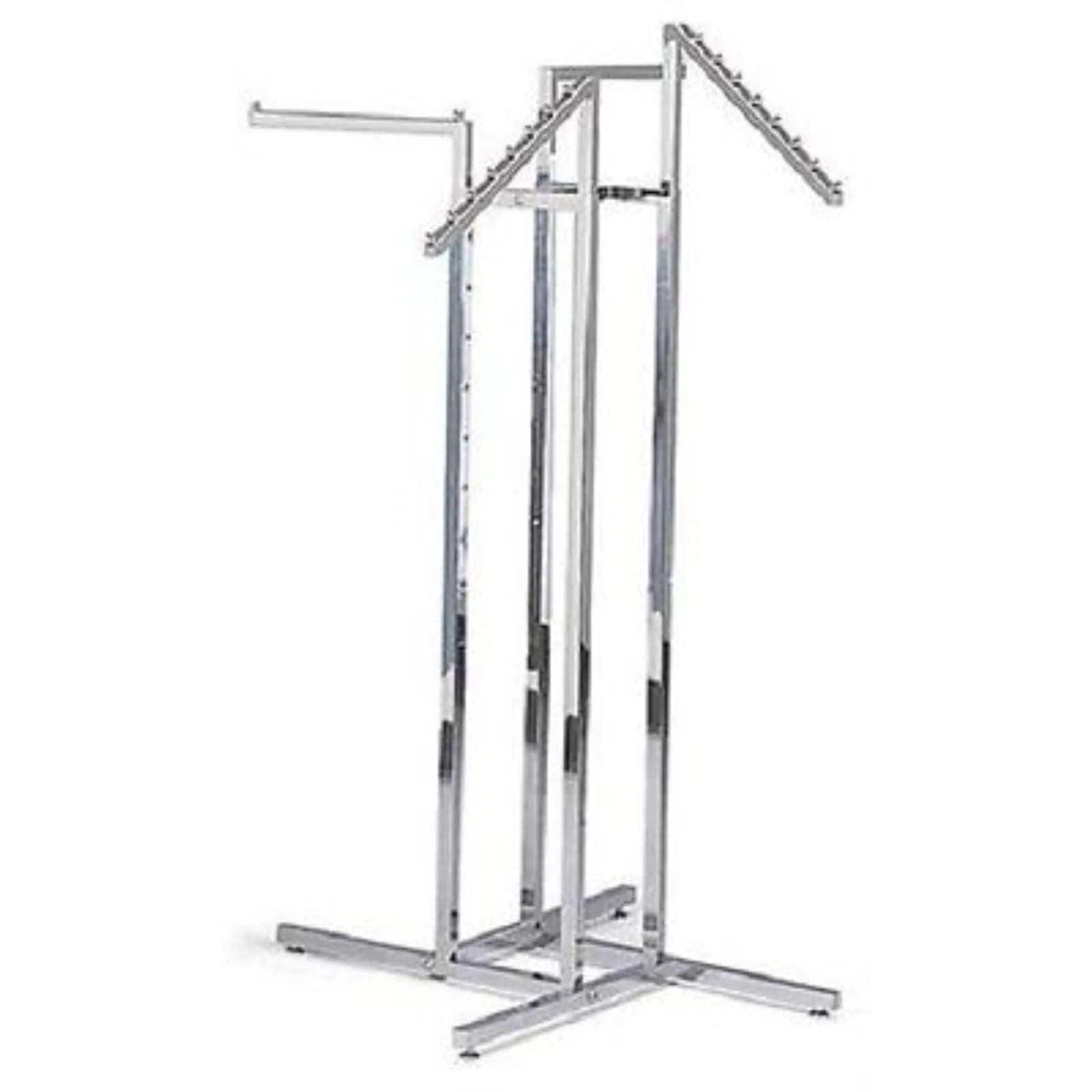 US Clothing Rack 4 Way Slant Straight Arms Chrome Clothes Adjustable Garment Retail